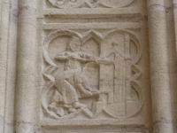 Lyon, Cathedrale St-Jean apres renovation, Portail, Plaque gravee, Macons